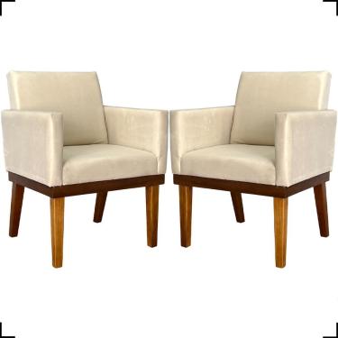 Imagem de Kit 2 Poltronas Decorativa Para Sala Recepção Consultório Escritório Base Em Madeira Divine Suede