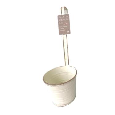 Imagem de WeiLaiKeQi Vaso de flores suspenso, balde de metal, suporte de flores decorativo rústico, corrimão, plantador para peitoril de janela, deck, plantas externas, Branco