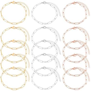Imagem de Beebeecraft 15 peças, 3 cores, clipe de papel, corrente de corrente de clipe de papel de aço inoxidável 304, pulseiras de corrente a granel com extensor de fecho lagosta para fazer joias, kit faça