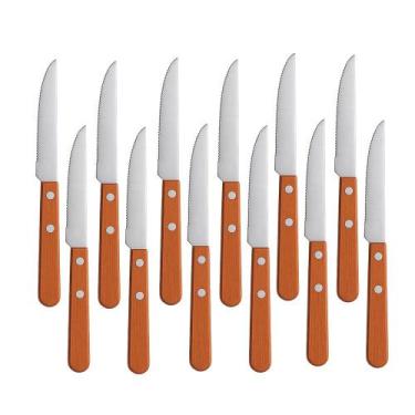 Imagem de Jogo 12 Facas Cabo de Madeira Churrasco Astana 21cm Em Casa Tem - EmCa