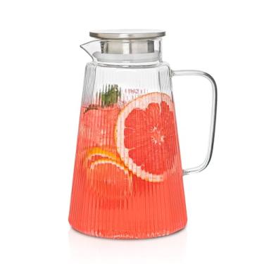 Imagem de Jarra de vidro de 2012 g com tampa, jarra de bebida canelada para bebidas quentes e frias, jarro de água com alça para suco, chá, leite, café gelado – utensílios de vidro resistente ao calor