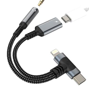 Imagem de Adaptador USB C Lightning para conector de fone de ouvido de 3,5 mm (2 em 1) para Apple AUX Audio Cable Dongle divisor de carregamento para iPhone 16 15 14 Pro Max para iPad, compatível com conversor
