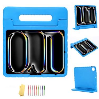 Imagem de UUcovers Capa infantil para iPad Pro de 13 polegadas M4 (2024) com alça giratória de 180°/suporte dobrável/suporte para lápis/suporte à prova de choque/capa fofa de espuma vinílica acetinada macia de