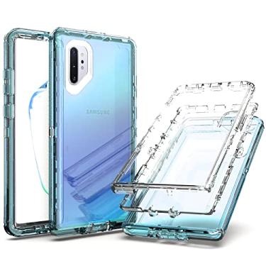 Imagem de YmhxcY Capa para Note 10 Plus, capa durável de 3 camadas/proteção contra quedas à prova de choque/capa de silicone sólido/capa transparente para Samsung Galaxy Note 10 Plus 5G azul transparente