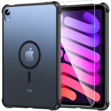 Imagem de OWKEY Capa magnética para iPad mini 7 A17 Pro 2024/iPad mini 6 2021 de 8,3 polegadas, iPad mini 7ª/6ª geração para Magsafe com vidro temperado, [militar à prova de choque] Capa traseira translúcida