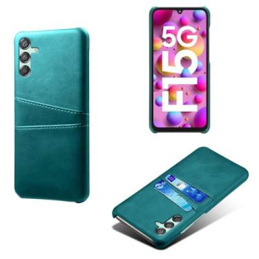 Imagem de Capas Compatível com Samsung Galaxy M15,Caso de couro PU-Tampa de telefone a prova de choque com 2 slots de cartão,Proteção anti-impressão digital e anti-gota-Green