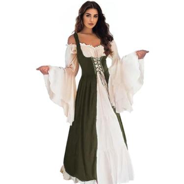 Imagem de Vianinfalo Vestido Renascentista Feminino Irlandês Medieval Pirata Fantasia Ren Faire Fantasia de Halloween, Oliva, XX-Large-3X-Large