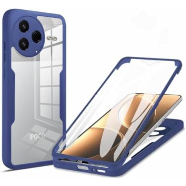 Imagem de MRRSIWEI Capa para Xiaomi Redmi K80 Pro 5G, [Protetor de tela embutido] [À prova de choque de grau militar] Capa robusta transparente de 360° para Xiaomi Redmi K80 Pro 5G / Poco F7 Ultra. Azul