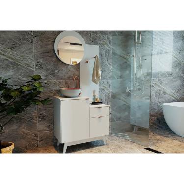 Imagem de Bancada de Banheiro c/ Pés BN3680 s/ Cuba c/ 2 Portas 1 Gaveta e Espelho Branco - Tecno Mobili