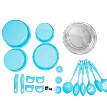 Imagem de Jogo Panelas Antiaderente Teflon Tampa de Vidro E Utensílios 13 Peças Azul