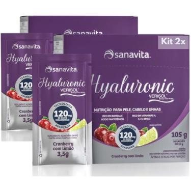 Imagem de Hyaluronic Verisol Sanavita - Kit 2x Colágeno com Ácido Hialurônico Vitaminas e Minerais - 60 Sachês (105g, Cranberry com Limão)