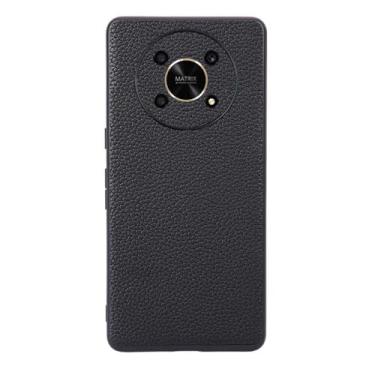 Imagem de Capas Compatível com Honor Magic 4 Lite,Design de grão levantado de superfície,Proteção contra queda,Anti impressão digital,Anti arranhões,Aparência de couro de imitação de plástico macio-Black