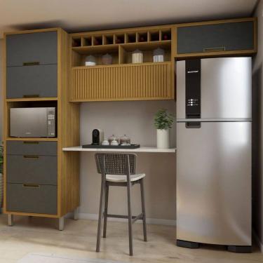 Imagem de Cozinha Completa Imperatriz 4 Portas 3 Gavetas Ripado 100% Mdf Freijó/Grafite - Nesher