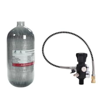 Imagem de TUXING Tanque de ar HPA, paintball de fibra de carbono 4500psi, tanque de ar de fibra de carbono de 2,5 L com válvula reguladora de enchimento PCP para tanque de mergulho de rifle de ar Pcp (garrafa