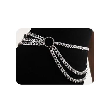 Imagem de Kercisbeauty Statement Silver Miami Cuban Link Corrente Cinta Mulity Layer Cintura Corrente Biquíni Vestido Joias Corporais para Mulheres Meninas (Prata)