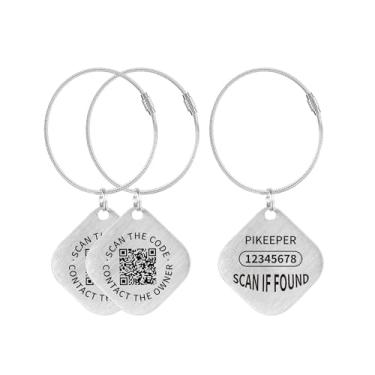 Imagem de PIKEEPER Pacote com 2 etiquetas Smart ID – Identificador QR Code para chaves, animais de estimação, bagagem | Etiqueta de achados e perdidos para viagens, coleira e chaveiro