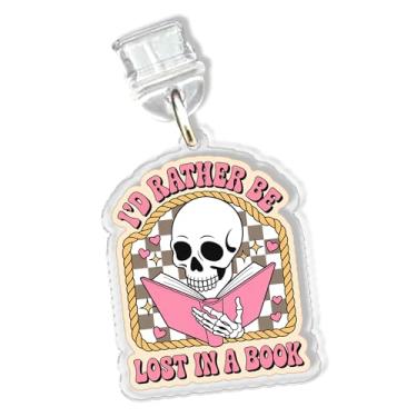 Imagem de Pingentes I'd Rather Be Lost In A Book para Kindle para telefone, pingente de plugue de poeira esqueleto de 3,8 cm, amante de livros, relâmpago da vida dos leitores/porta de carregamento tipo C