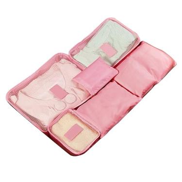 Imagem de Saco de armazenamento de viagens de 6 peças Conjunto de cubos de embalagem leve à prova d'água para as maldições de bagagem de viagens Oxford Cloth 8.5oz 7.5x5.9x4.1in (Rosa)