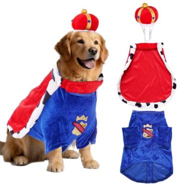 Imagem de baotongle 3 peças de fantasia de Halloween para cachorro e rei com coroa para animais de estimação, roupa de príncipe outono inverno moletom com capuz com chapéu roupas de cachorrinho buldogue francês