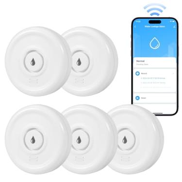 Imagem de Douevo Pacote com 5 sensores de vazamento de água WiFi, detector de vazamento de alarme de água de 100 dB, para casa, porão, banheiro, cozinha (pacote com 5)