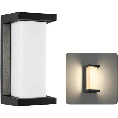Imagem de iKenta Luzes de parede externas modernas 18 W 3500 K de metal para exteriores, arandela de parede IP65, à prova d'água, luzes de montagem na parede com fio para garagem, varanda, porta, jardim