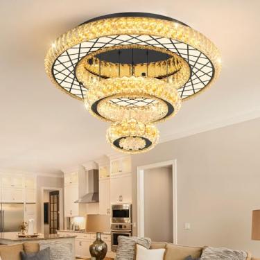 Imagem de Lustres de cristal modernos de 61 cm, lustre regulável, luz de teto de LED para sala de estar, sala de jantar, quarto, hall de entrada, corredor, entrada preta