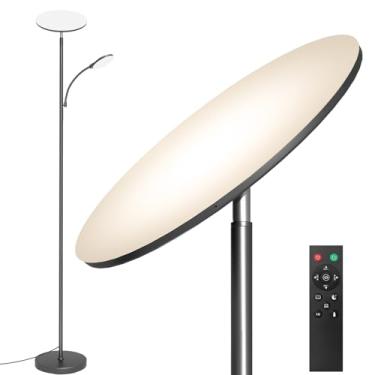 Imagem de marctronic Candeeiros de chão cinza para sala de estar, 44W/4500LM Lâmpada de piso de LED super brilhante 2 em 1 com controle remoto, regulável contínuo, luminária de chão de pé de 175 cm de altura