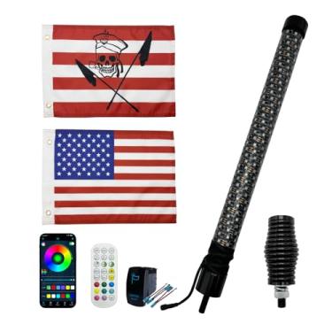 Imagem de Fat Whip Lights, 1 pacote de luzes LED de 60 cm com aplicativo e controle remoto, interruptor basculante, espiral RGB perseguindo música iluminada, chicotes de luz para ATV UTV Can-Am SXS Truck