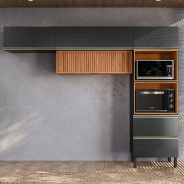 Imagem de Cozinha Completa Proença 5 Portas 1 Gaveta Ripado Nogueira/Carbono Prime Tx - Demobile