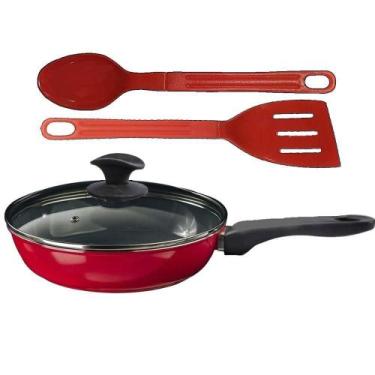 Imagem de Frigideira Vermelho Antiaderente Cerâmica Talher 03 Cb 24cm - JAVALI