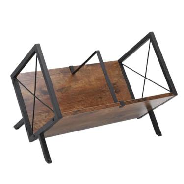 Imagem de Pssopp Record Storage Rack Titular, Retro Style Solid Wood Iron Record Display Stand para álbuns de Arquivos de Livros de Revistas
