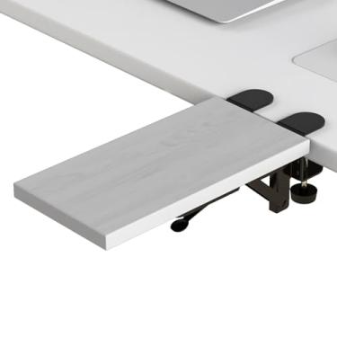 Imagem de Sisyphy Bandeja extensora de mesa ergonômica, braçadeira sem perfuração de 30 x 15 cm, bandeja dobrável para gaveta de teclado, suporte de descanso de pulso para braço de mesa, suporte de braço de