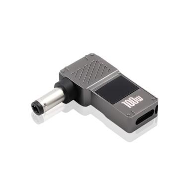 Imagem de Danfetsoy Adaptador de carregamento USB C para CC 5,5 mm x 2,1 mm com tela digital 100 W, 90 graus DC macho para adaptador USB C fêmea para tablet, PC, câmera IP, alto-falante Bluetooth, roteadores de