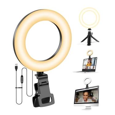 Imagem de Tobeape Ring Light 5" com Tripé e Clipe, Luz de Selfie com 5 Cores e 10 Níveis de Brilho, Rotação 360° para Mesa, Maquiagem, Zoom e TikTok