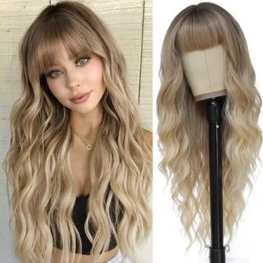 Imagem de Peruca MINSEEYOO Ombre Blonde sintética 66 cm com franja para mulheres