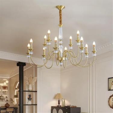 Imagem de Lâmpada Pingente Candelabro LED De Latão Com Estilo Americano E Detalhe De Vela Francesa: Perfeita Para Sala De Estar, Restaurante, Quarto, Estudo, Villa, Hotel, Bar E Café (B Ouro 12 luzes)
