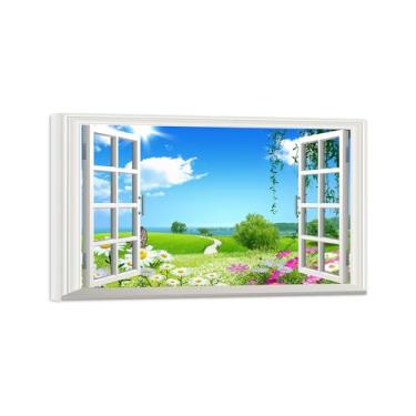 Imagem de Falsas Janelas Paisagens Impressões em Tela-Prado flores-Quadro Arte Moderna-Natureza Pintura Pronta para Pendurar Tela Embrulhada 20x30cm
