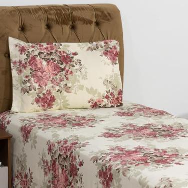 Imagem de Kit Colcha Viena Solteiro 3 Peças | Cobre-Leito Estampado + Fronha + Lençol Branco com Elástico | Roupa de Cama Solteiro Completa e Charmosa (Rosas Vermelhas (Vinho))