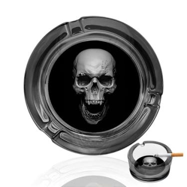 Imagem de Cinzeiro de cigarro de caveira redondo portátil para charuto cinzeiro de vidro transparente para fumar para ambientes internos e externos, casa, escritório, pátio, varanda, mesa, decoração