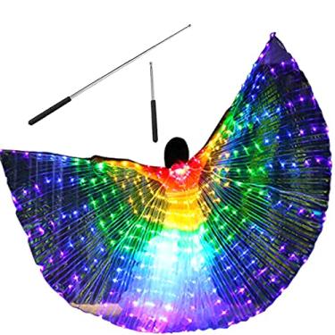 Imagem de Asas de LED Isis Wings Dança do Ventre Asas de Borboleta LED com Bastões Telescópicos Brilhantes Roupas de Desempenho para Carnaval Palco Natal Festa de Halloween (Luz Colorida, Adultos)