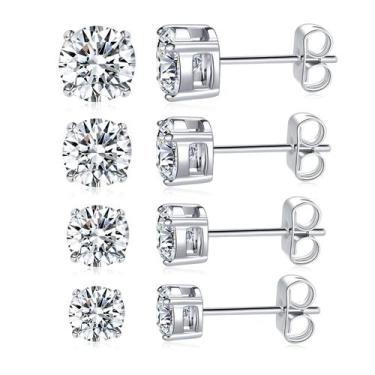 Imagem de Conjunto de brincos Stud em aço inoxidável MDFUN com moissanita sintét
