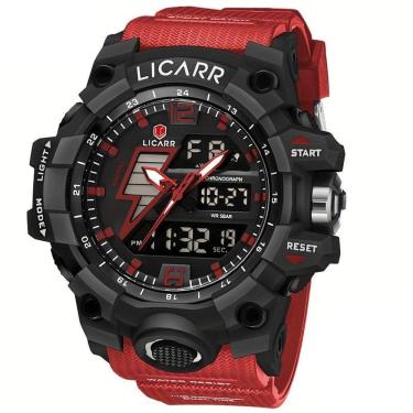 Imagem de Relógio Esportivo Masculino Com Cronógrafo Analógico Digital Duplo Display 50m À Prova Da Água Vermelho