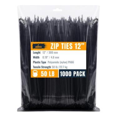 Imagem de Zip Ties Albo Black 30 cm, pacote 1000, 22 kg, resistência à tração