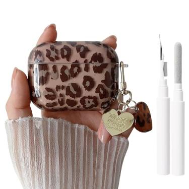 Imagem de MINSCOSE Capa compatível com AirPods Pro 3ª geração (2025) com kit de limpeza, linda capa estética com estampa de leopardo com chaveiro moderno em forma de coração para meninas e mulheres para AirPods