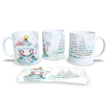 Imagem de Caneca de Natal Decorativa, Porcelana, Design Mágico com Árvore de Natal, Mensagem 'Feliz Natal' (15786)