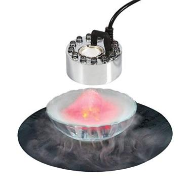 Imagem de Akeydeco Fabricante de névoa de festa de Halloween, fonte de lago de água ultrassônica nebulizador de 12 LEDs vermelho amarelo e azul luz piscantes umidificador de ar de alumínio para e vaso de tanque de peixes balancim decoração de pássaros