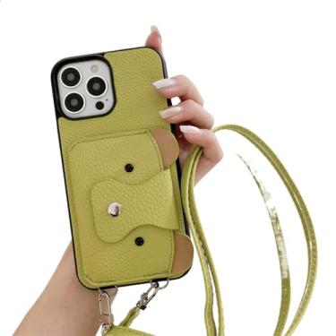 Imagem de Capa carteira crossbody com cordão para iPhone 14 13 12 Mini 11 Pro XS Max X 8 7 Plus com capa de couro com suporte para cartão, verde, para iPhone 7Plus (8Plus)