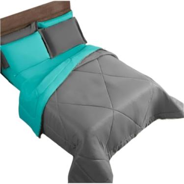 Imagem de Kit Edredom PeçAs Dupla Face - Conjunto Para Cama Com Fronhas - Decor Para Quarto(Tiffany/Cinza,Kit Edredom 06 Peças)