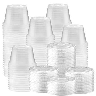 Imagem de 150-Pack of 4-oz Clear Plastic Jello Shot Cups small snack containers with lids –Small Shot Cups – Compact Food Storage togo sauce containers with lid for Portion Control, Sauces, Spices, Liquid, Dips
