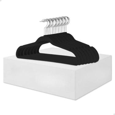 Imagem de Kit Cabides Veludo Para Roupas Adulto 30 Unidades Fino Resistente(Preto)